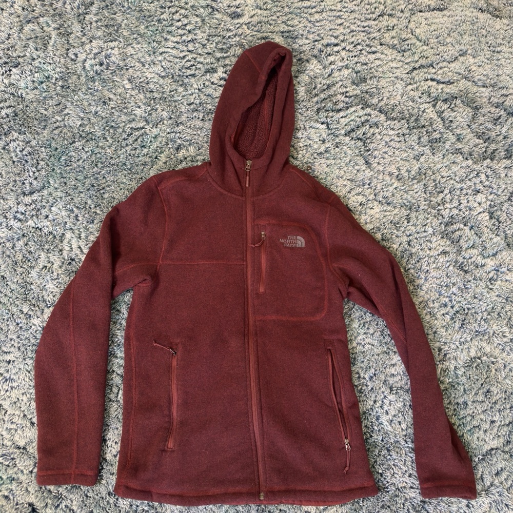 North Face Rare Burgundy Medium Fleece Zip Hoodie Jacket